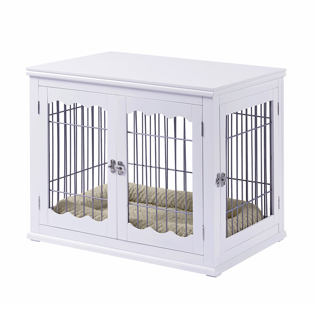 unipaws Furniture Style Dog Crate End Table with Cushion, Wooden Wire Pet Kennels with Double Doors, Medium and Large Dog House Indoor Use