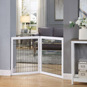 unipaws Pet Playpen with Wood and Wire, 6 Panels Extra Wide Freestanding Walk Through Dog Gate with 4 Support Feet, Foldable Stairs Barrier Pet Exercise Pen for Dogs Cats