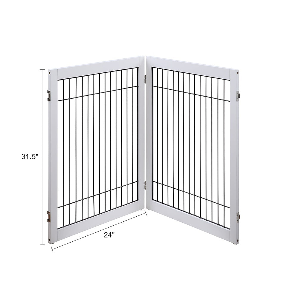 unipaws Pet Playpen with Wood and Wire, 6 Panels Extra Wide Freestanding Walk Through Dog Gate with 4 Support Feet, Foldable Stairs Barrier Pet Exercise Pen for Dogs Cats