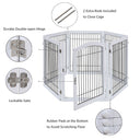 unipaws Pet Playpen with Wood and Wire, 6 Panels Extra Wide Freestanding Walk Through Dog Gate with 4 Support Feet, Foldable Stairs Barrier Pet Exercise Pen for Dogs Cats