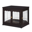 unipaws Furniture Style Dog Crate End Table with Cushion, Wooden Wire Pet Kennels with Double Doors, Medium and Large Dog House Indoor Use