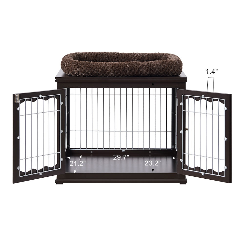unipaws Furniture Style Dog Crate End Table with Cushion, Wooden Wire Pet Kennels with Double Doors, Medium and Large Dog House Indoor Use
