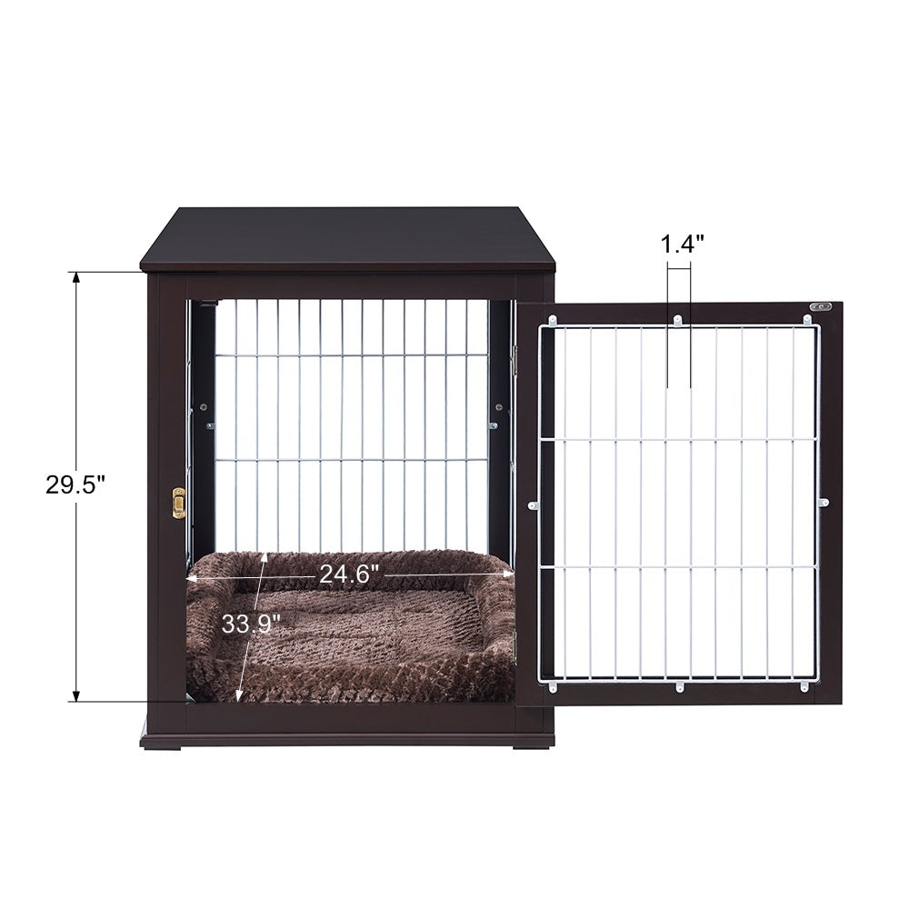 unipaws Furniture Style Dog Crate End Table with Cushion, Wooden Wire Pet Kennels with Double Doors, Medium and Large Dog House Indoor Use
