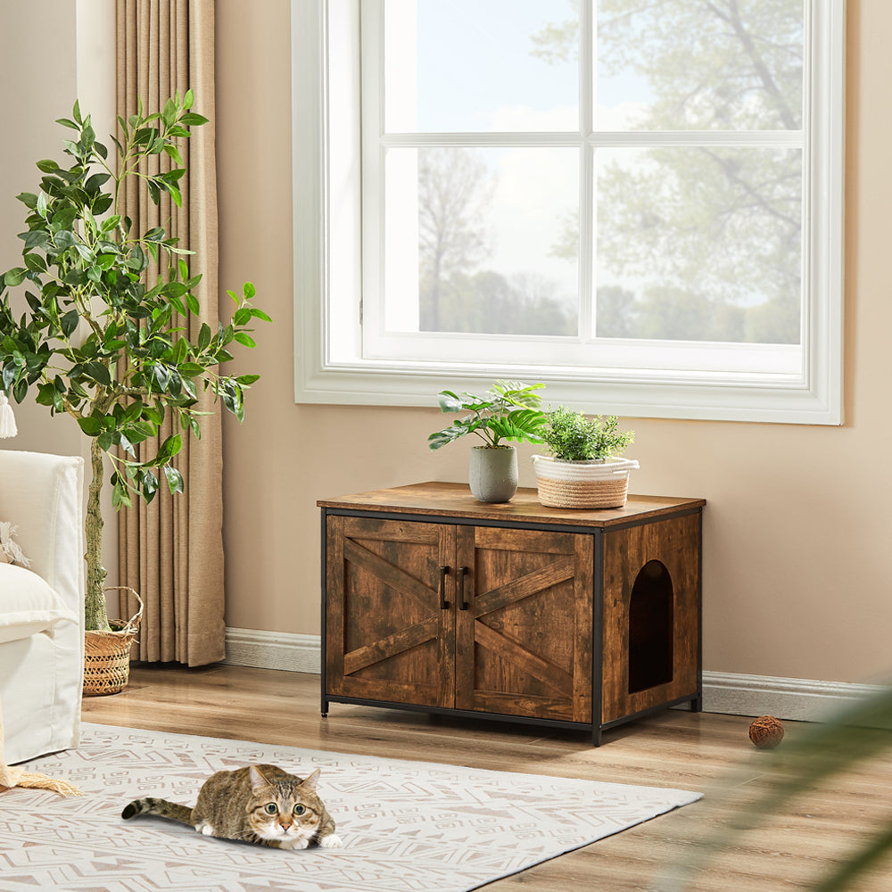 unipaws Cat Litter Box Enclosure with Top Opening, Suitable for Large Cat, High Jumbo Litter Box, Automatic Litter Box Hidden, Cat House, Privacy Cat Washroom Bench