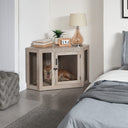 unipaws Furniture Corner Dog Crate with Cushion, Dog Kennel with Wood and Mesh, Dog House, Pet Crate Indoor Use, Perfect for Limited Room