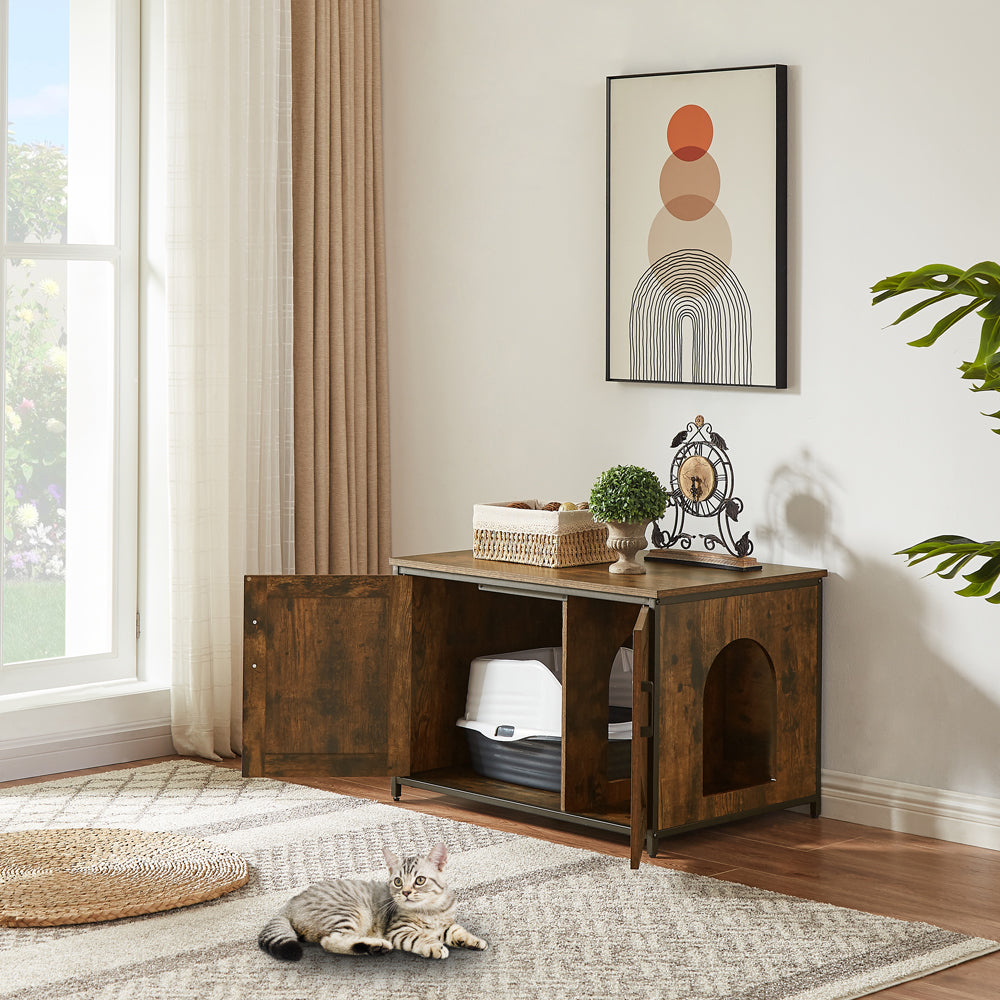 unipaws Cat Litter Box Enclosure with Top Opening, Suitable for Large Cat, High Jumbo Litter Box, Automatic Litter Box Hidden, Cat House, Privacy Cat Washroom Bench