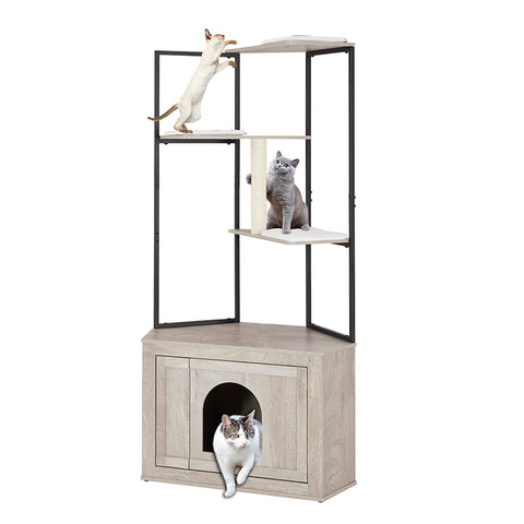 Unipaws Corner Cat Litter Box Enclosure with Cat Tree Tower