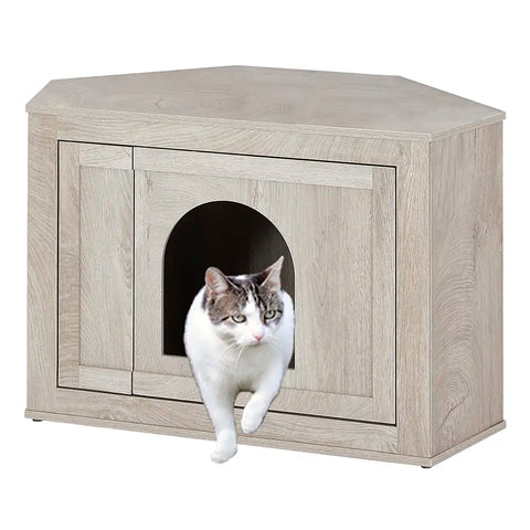 Unipaws Corner Cat Litter Box Enclosure with Cat Tree Tower