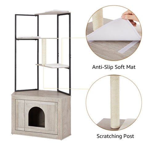 Unipaws Corner Cat Litter Box Enclosure with Cat Tree Tower