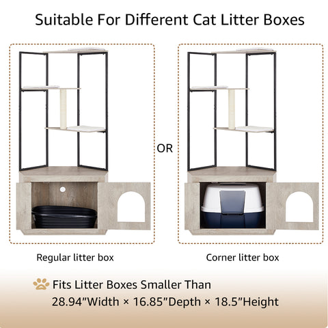 Unipaws Corner Cat Litter Box Enclosure with Cat Tree Tower