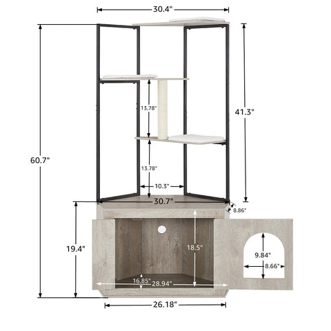 Unipaws Corner Cat Litter Box Enclosure with Cat Tree Tower