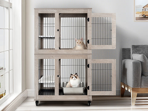 Unipaws Wooden 2-Tier Cat Cage