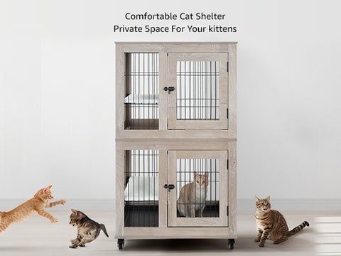 Unipaws Wooden 2-Tier Cat Cage