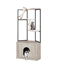 Unipaws Corner Cat Litter Box Enclosure with Cat Tree Tower