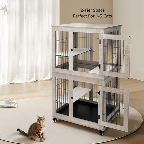 Unipaws Wooden 2-Tier Cat Cage