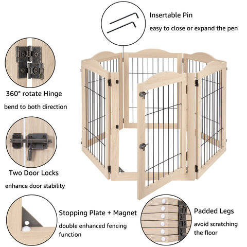 Unipaws Wood and wire Pet Playpen-5 Support feet