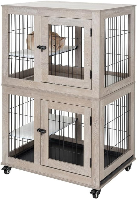 Unipaws Wooden 2-Tier Cat Cage