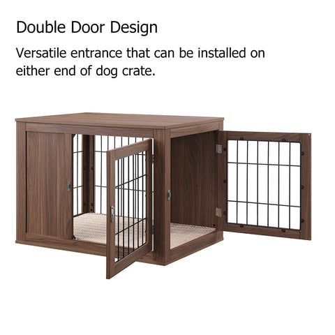 unipaws Furniture Style Dog Crate End Table with Cushion, Wooden Wire Pet Kennels with Double Doors, Medium and Large Dog House Indoor Use