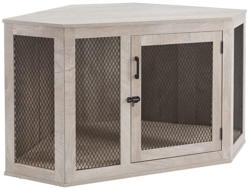 Unipaws UH5166 Large Corner Dog Crate Walnut