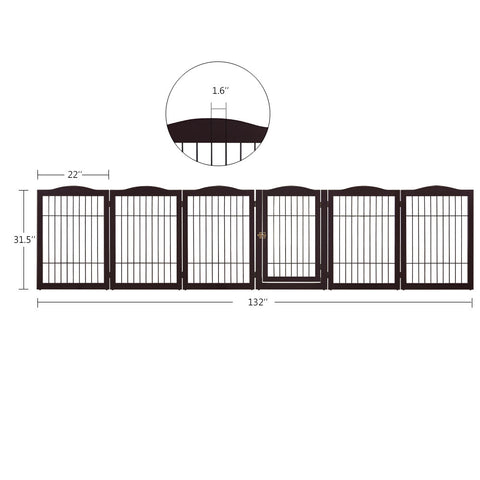 unipaws Pet Playpen with Wire Extra Wide 6 Panels with Walk Through Door and 5 Support Feet, Espresso