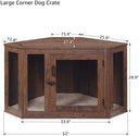 unipaws Furniture Corner Dog Crate with Cushion, Dog Kennel with Wood and Mesh, Dog House, Pet Crate Indoor Use, Perfect for Limited Room