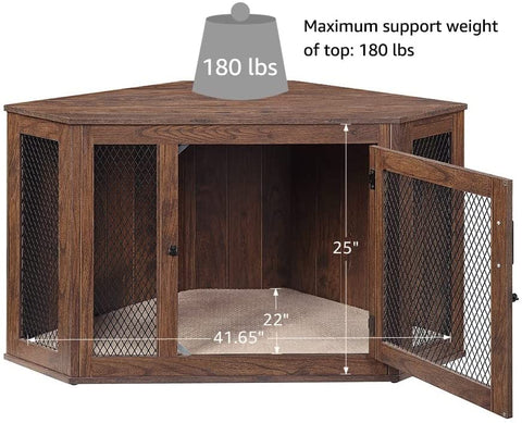 unipaws Furniture Corner Dog Crate with Cushion, Dog Kennel with Wood and Mesh, Dog House, Pet Crate Indoor Use, Perfect for Limited Room