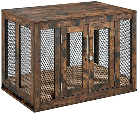 unipaws Furniture Style Dog Crate with Cushion and Tray, Mesh Dog Kennels with Double Doors, End Table Dog House, Medium and Large Crate Indoor Use