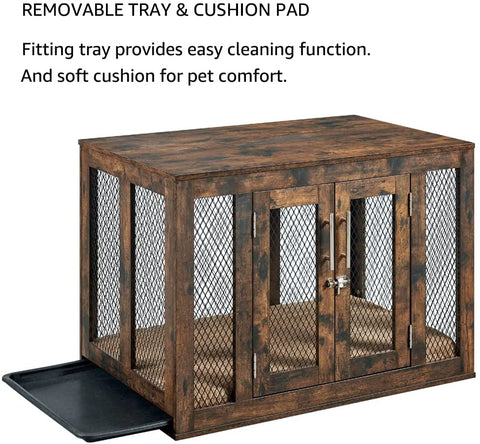 unipaws Furniture Style Dog Crate with Cushion and Tray, Mesh Dog Kennels with Double Doors, End Table Dog House, Medium and Large Crate Indoor Use