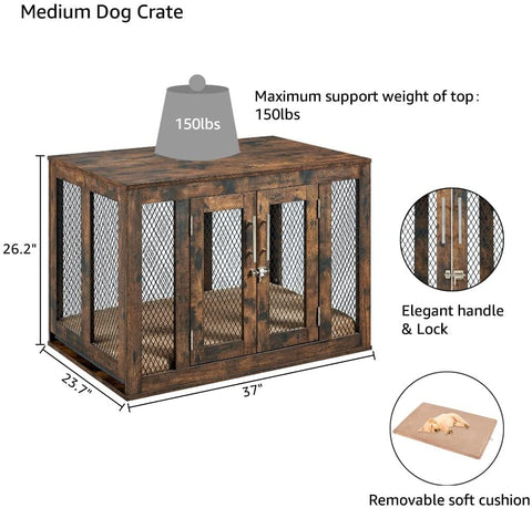 unipaws Furniture Style Dog Crate with Cushion and Tray, Mesh Dog Kennels with Double Doors, End Table Dog House, Medium and Large Crate Indoor Use