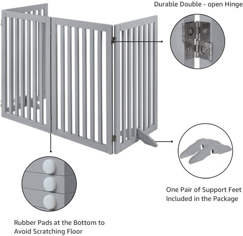 unipaws Classic 36" Tall Large Dog Gate Pet Barrier For House - Grey