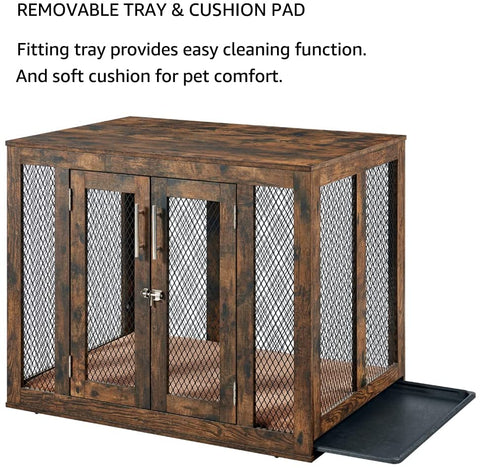 unipaws Furniture Style Dog Crate with Cushion and Tray, Mesh Dog Kennels with Double Doors, End Table Dog House, Medium and Large Crate Indoor Use