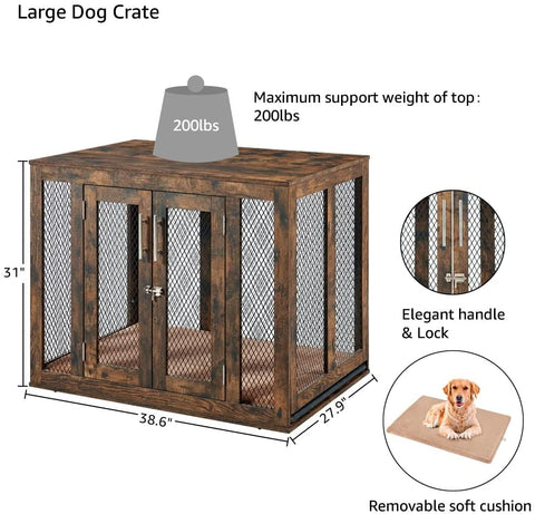 unipaws Furniture Style Dog Crate with Cushion and Tray, Mesh Dog Kennels with Double Doors, End Table Dog House, Medium and Large Crate Indoor Use