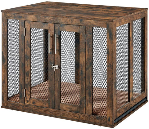 unipaws Furniture Style Dog Crate with Cushion and Tray, Mesh Dog Kennels with Double Doors, End Table Dog House, Medium and Large Crate Indoor Use