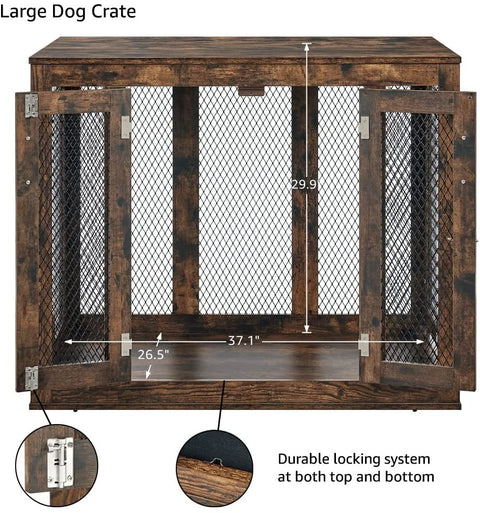 unipaws Furniture Style Dog Crate with Cushion and Tray, Mesh Dog Kennels with Double Doors, End Table Dog House, Medium and Large Crate Indoor Use