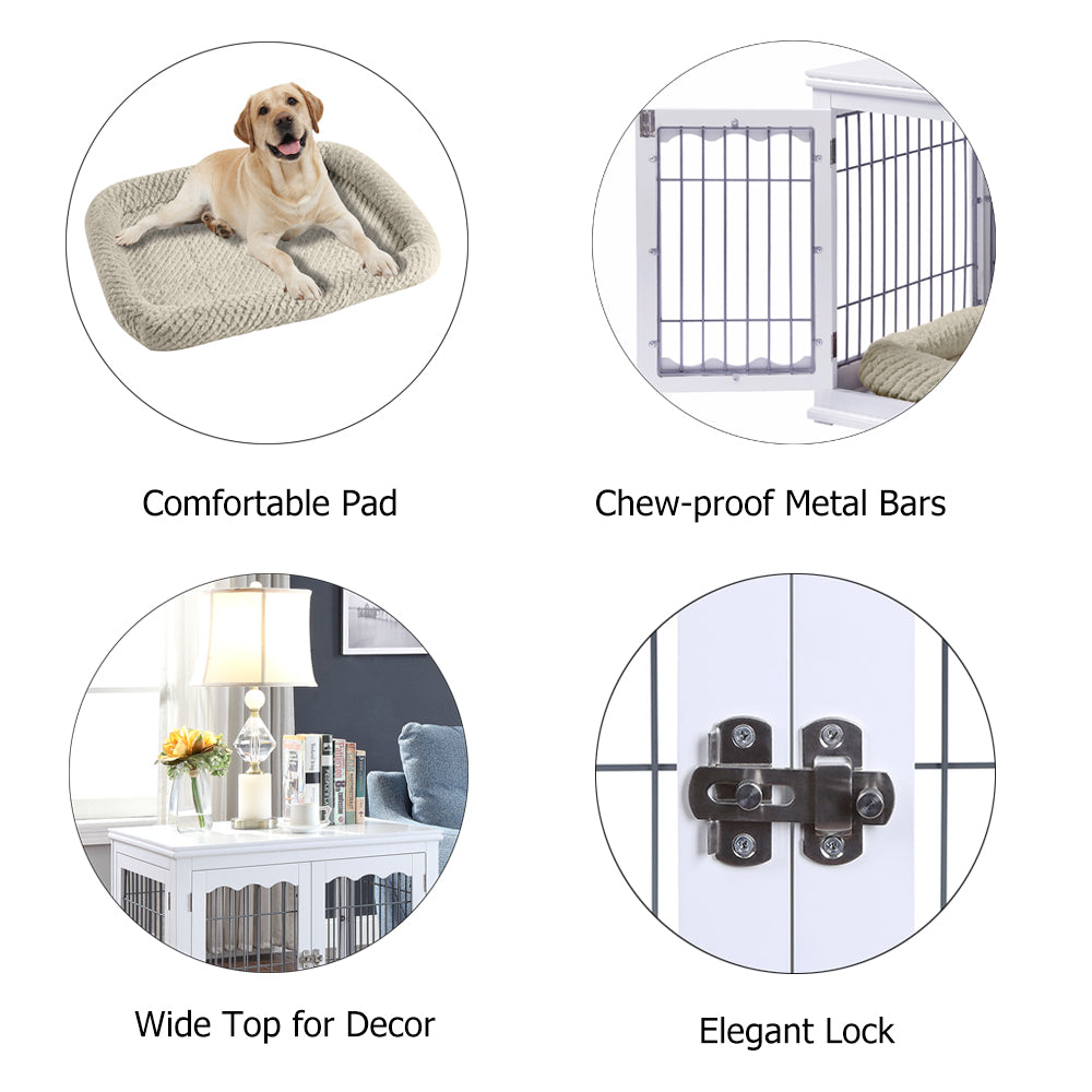unipaws Furniture Style Dog Crate End Table with Cushion, Wooden Wire Pet Kennels with Double Doors, Medium and Large Dog House Indoor Use